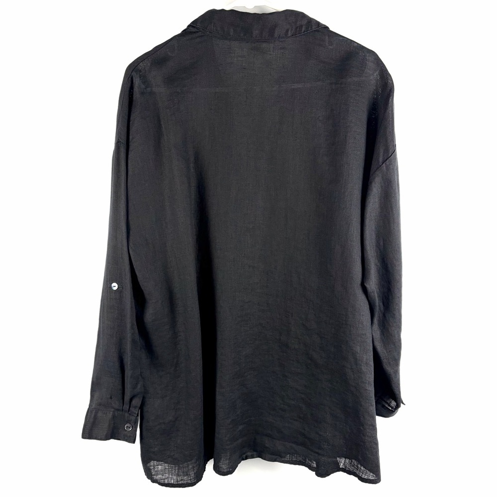 Magaschoni Black 100% Linen Button Down Shirt Roll Tab Sleeve Medium - Picture 10 of 15